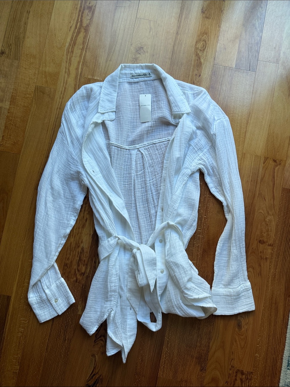 Abercrombie & Fitch White Gauze Tie-Waist Button-Down Shirt